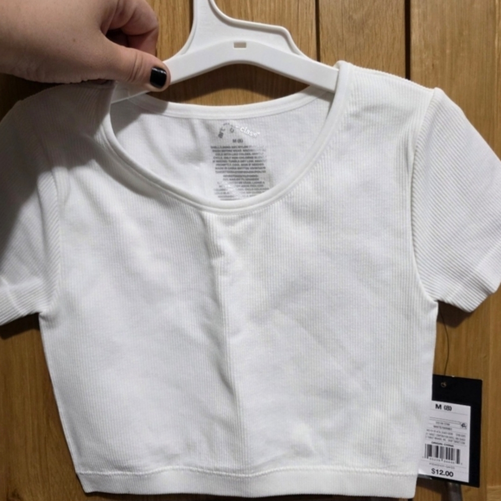 White Ribbed Cropped Short Sleeve Top/undershirt 2 Shirts